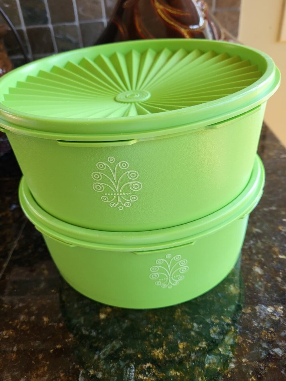 Vintage Set of 2 Tupperware Apple Green Servalier 8" Canisters - Gently Used!!